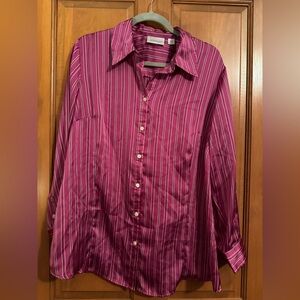 Avenue Women's Pink Striped Button Down Shirt